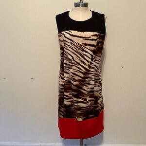 Calvin Klein Women’s Sz 16 Animal Stripe Print Sleeveless Dress Knee Length 90s